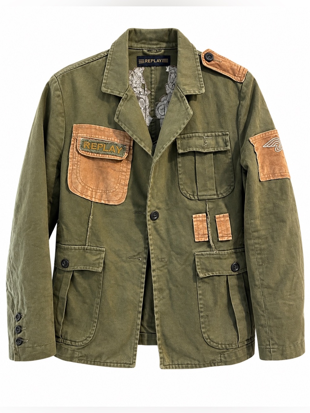 Replay “We are Replay” Uniform for Angels Military Style Jacket Olive Green Med.